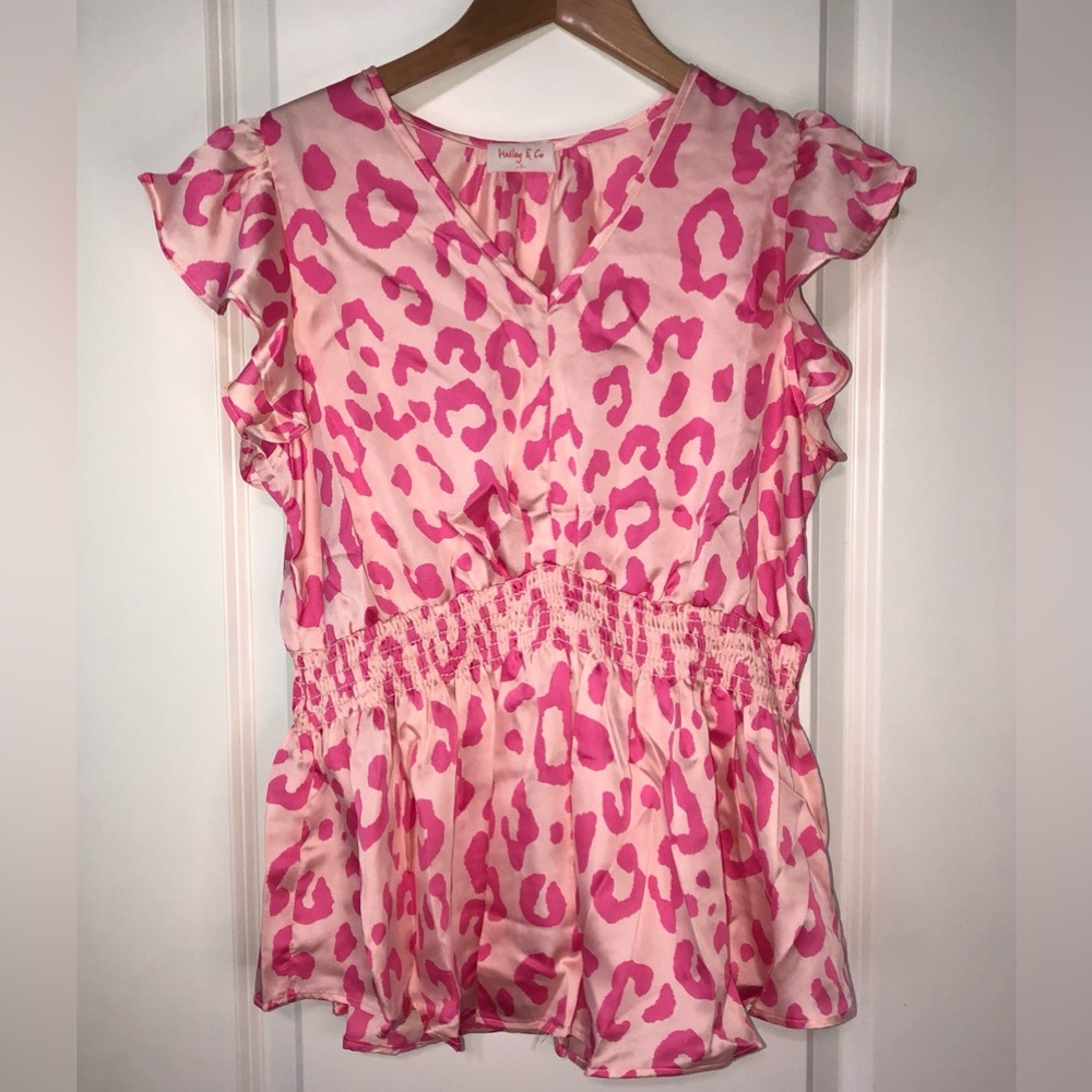 Hailey & Co Ruffle Smocked Pink Blouse Size Small New